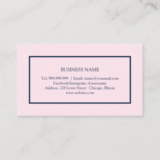 ピンクローズフローラオンネイビーブルーロイヤリティパンチカード 名刺 (裏面)