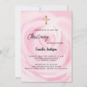 ピンクローズフローラガールラグジュアリー《キリスト教》洗礼式や命名式 招待状 (正面)