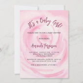 ピンクローズフローラガール高級ベビーシャワー 招待状 (正面)
