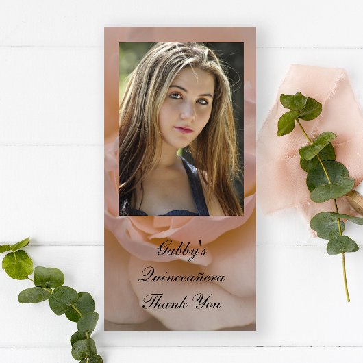 ピンクローズフローラキンセアニラありがとうフォトカード サンキューカード