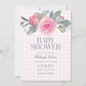 ピンクローズフローラギンガムガールベビーシャワー 招待状 (正面)