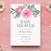 ピンクローズフローラギンガムガールベビーシャワー 招待状
