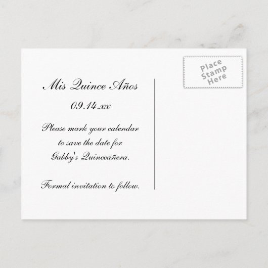 ピンクローズフローラクインセアニラ日付を保存 案内ポストカード (裏面)