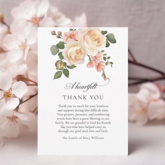 ピンクローズフローラクリスチャン葬儀 サンキューカード