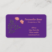 ピンクローズフローラグリーンステムパープルトレンディー 名刺 (正面)