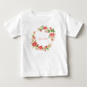 ピンクローズフローラグリーン少女 ベビーTシャツ (正面)