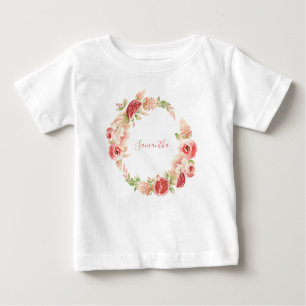 ピンクローズフローラグリーン少女 ベビーTシャツ