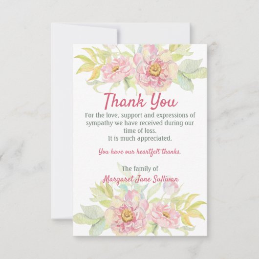ピンクローズフローラサンキューユリディナル悔やみや弔慰 サンキューカード (正面)