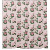 ピンクローズフローラシャビーシックコテージコア シャワーカーテン (正面)