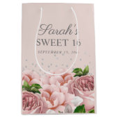 ピンクローズフローラシルバーグリッタースウィート16 ミディアムペーパーバッグ (正面)