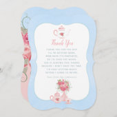 ピンクローズフローラティーパーティーベビーシャワーありがとう サンキューカード (正面/裏面)