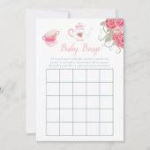 ピンクローズフローラティーパーティーベビーシャワーベビービンゴ 招待状 (正面)
