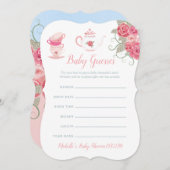 ピンクローズフローラティーパーティーベビーシャワー憶測 招待状 (正面/裏面)