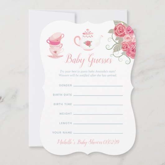 ピンクローズフローラティーパーティーベビーシャワー憶測 招待状 (正面)