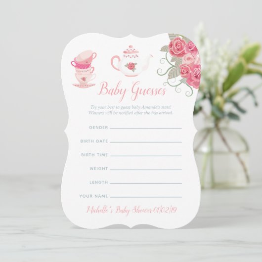 ピンクローズフローラティーパーティーベビーシャワー憶測 招待状 (スタンド正面)