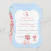 ピンクローズフローラティーパーティーベビーシャワー招待状 招待状 (正面/裏面)