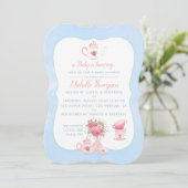ピンクローズフローラティーパーティーベビーシャワー招待状 招待状 (スタンド正面)