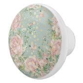 ピンクローズフローラティール(緑がかった色)と金ゴールドドットエレガントヴィンテージ セラミックノブ (右)