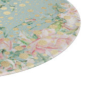 ピンクローズフローラドット金ゴールドティール(緑がかった色)エレガントヴィンテージ カッティングボード (角)