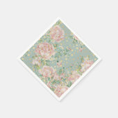 ピンクローズフローラドット金ゴールドティール(緑がかった色)エレガントヴィンテージ スタンダードカクテルナプキン (角)