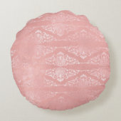 ピンクローズフローラドット金ゴールドティール(緑がかった色)エレガントヴィンテージ ラウンドクッション (裏面)