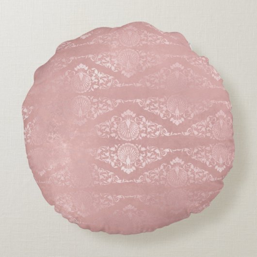 ピンクローズフローラドット金ゴールドティール(緑がかった色)エレガントヴィンテージ ラウンドクッション (裏面)