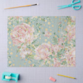 ピンクローズフローラドット金ゴールドティール(緑がかった色)エレガントヴィンテージ 薄葉紙 (クラフト)