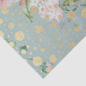 ピンクローズフローラドット金ゴールドティール(緑がかった色)エレガントヴィンテージ 薄葉紙 (詳細)