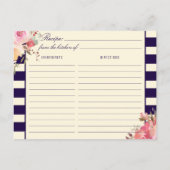 ピンクローズフローラネイビーストライプブルーレシピカード ポストカード (裏面)