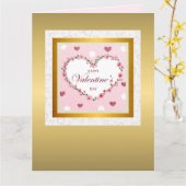 ピンクローズフローラハートバレンタインデギフト カード (黄色い花)