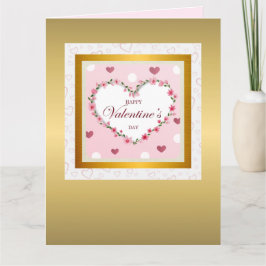 ピンクローズフローラハートバレンタインデギフト カード