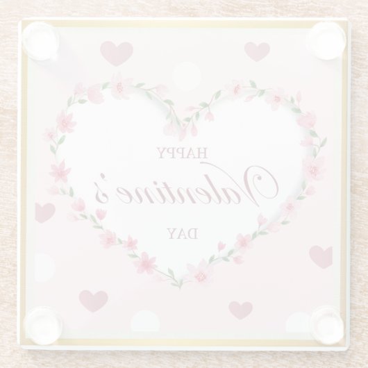 ピンクローズフローラハートバレンタインデギフト ガラスコースター (裏面)