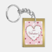 ピンクローズフローラハートバレンタインデギフト キーホルダー (正面左)