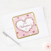 ピンクローズフローラハートバレンタインデギフト スクエアシール (封筒)