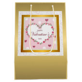 ピンクローズフローラハートバレンタインデギフト ミディアムペーパーバッグ (裏面)