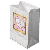 ピンクローズフローラハートバレンタインデギフト ミディアムペーパーバッグ (正面アングル)