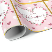 ピンクローズフローラハートバレンタインデギフト ラッピングペーパー (ロールコーナー)