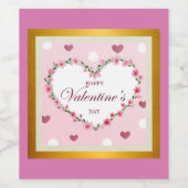 ピンクローズフローラハートバレンタインデギフト ワインラベル (シングルラベル)