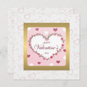 ピンクローズフローラハートバレンタインデギフト 招待状 (正面/裏面)