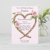 ピンクローズフローラハート16誕生日 招待状 (スタンド正面)