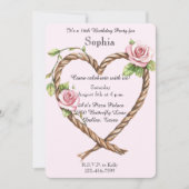 ピンクローズフローラハート16誕生日 招待状 (正面)