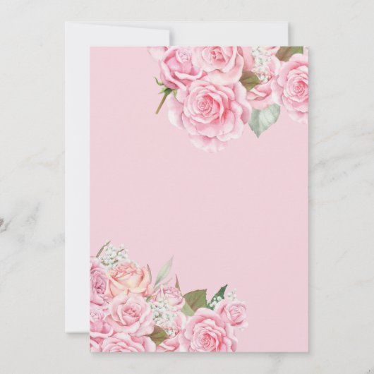 ピンクローズフローラバタフライキンセアニェラお祝い 招待状 (裏面)