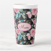 ピンクローズフローラバラヴィンテージキャベツマザー カフェラテマグ (正面)