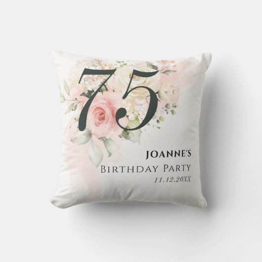ピンクローズフローラバンチ75thバースデーパーティー クッション (正面)