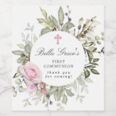 ピンクローズフローラファーストコミュニオン ワインラベル (シングルラベル)