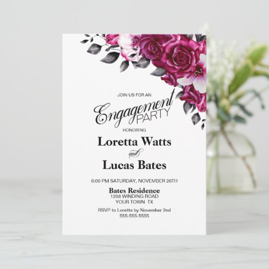 ピンクローズフローラフォト婚約パーティ 招待状 (スタンド正面)