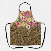 ピンクローズフローラフラワーヒョウ金ゴールドジャガー エプロン (正面)