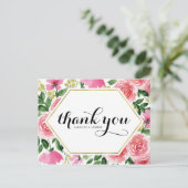 ピンクローズフローラフレーム結婚ズサンキュー ポストカード (スタンド正面)