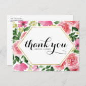 ピンクローズフローラフレーム結婚ズサンキュー ポストカード (正面/裏面)