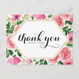 ピンクローズフローラフレーム結婚ズサンキュー ポストカード